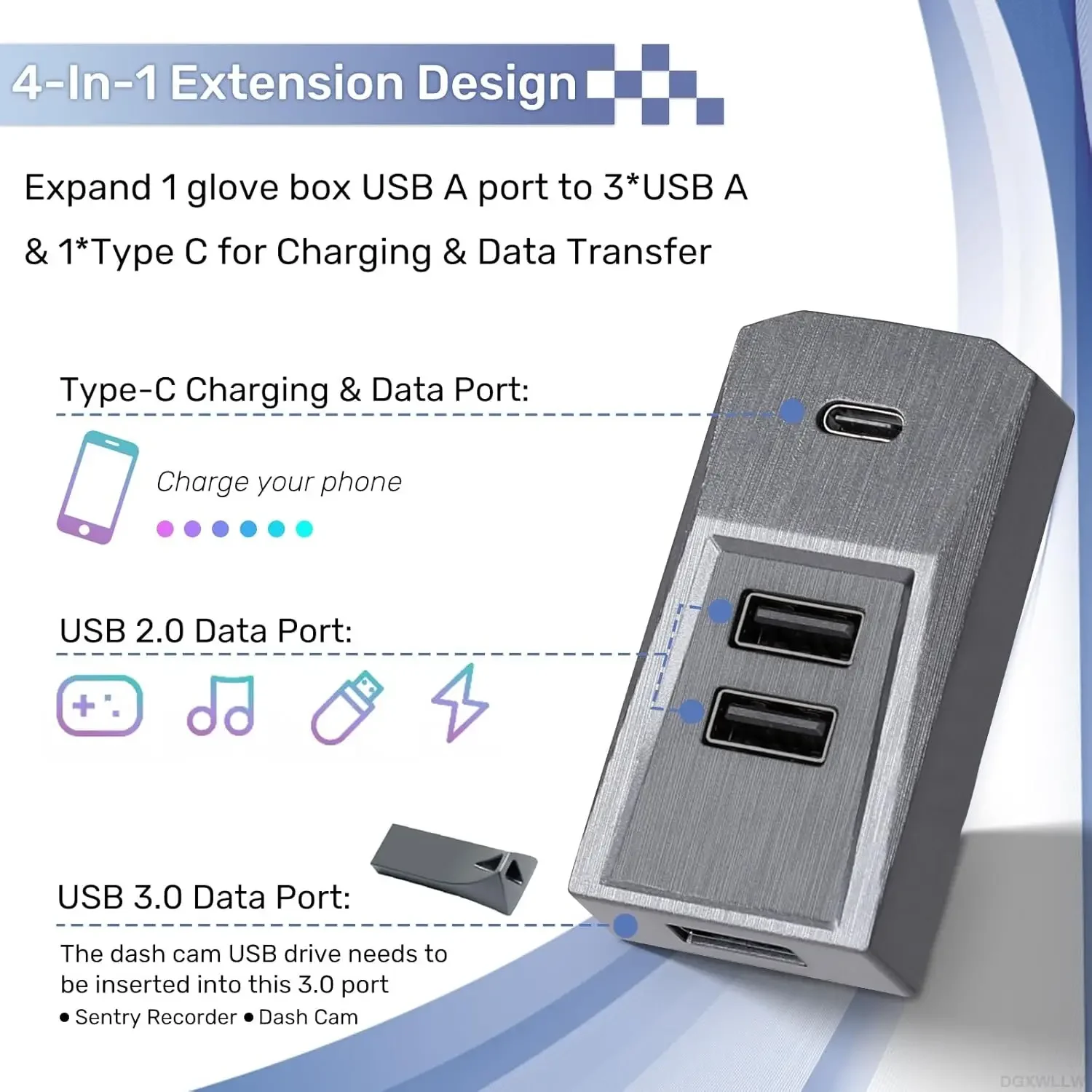 Luxuriöser 4-in-1 Handschuhfach-USB-Hub für Tesla Model YL Y Juniper 2025-2026 und Launch Model 3 Highland 2024-2026 – Detail 3