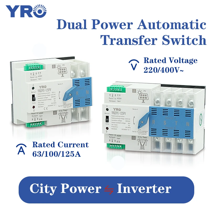 Din Rail 2P Mini ATS Dual Power Automatic Transfer Switch Electrical Selector Switches Uninterrupted Power 100A