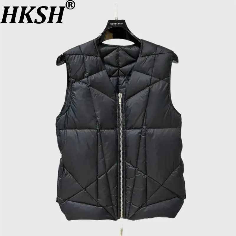 HKSH Women Down Vest Dark Style Waist-Cinching Design Thread Zipper Versatile V-Neck Sleeveless Niche Ins Warm Waistcoat HK25678