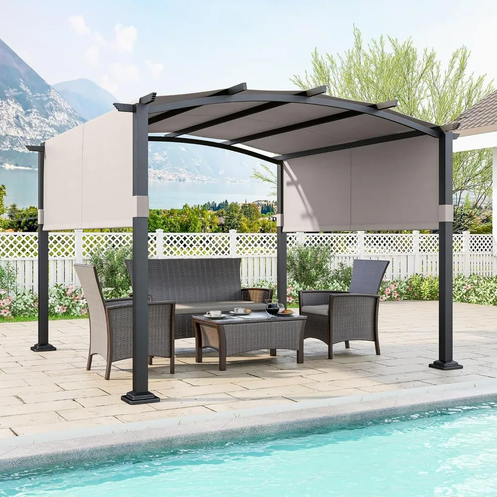 

10x10Ft Pergola, Patio Pergola with Retractable Sun Shade Canopy, Extra Large Patio Shelter Pavilion, Outdoor Pergola for Gazebo