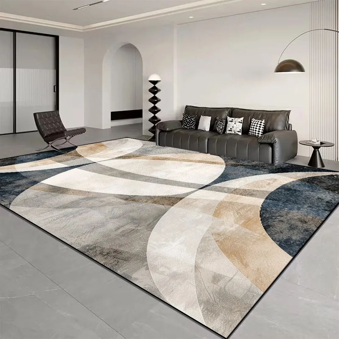 VIKAMA Loop Pile Modern Abstract Curve Design Household Carpet Thickened Non-slip Durable For Modern Living Room Decoration