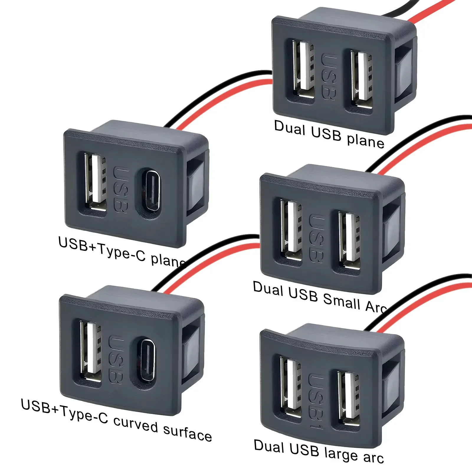 Doppelschichtige USB-Buchse mit Buchse Typ C und Kabelanschluss, USB-Lampe, Ladesteckdose für Elektronik