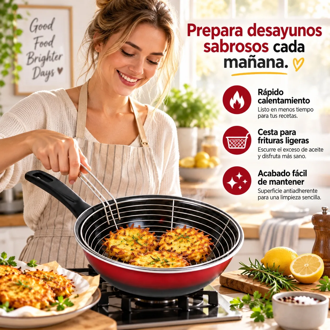 Sartén Wok de Esmalte 26 cm con Cesta Freidora Extraíble, Apta para Inducción, Gas y Vitrocerámica, Recubrimiento Antiadherente para Cocina Versátil, Duradera y Eficiente