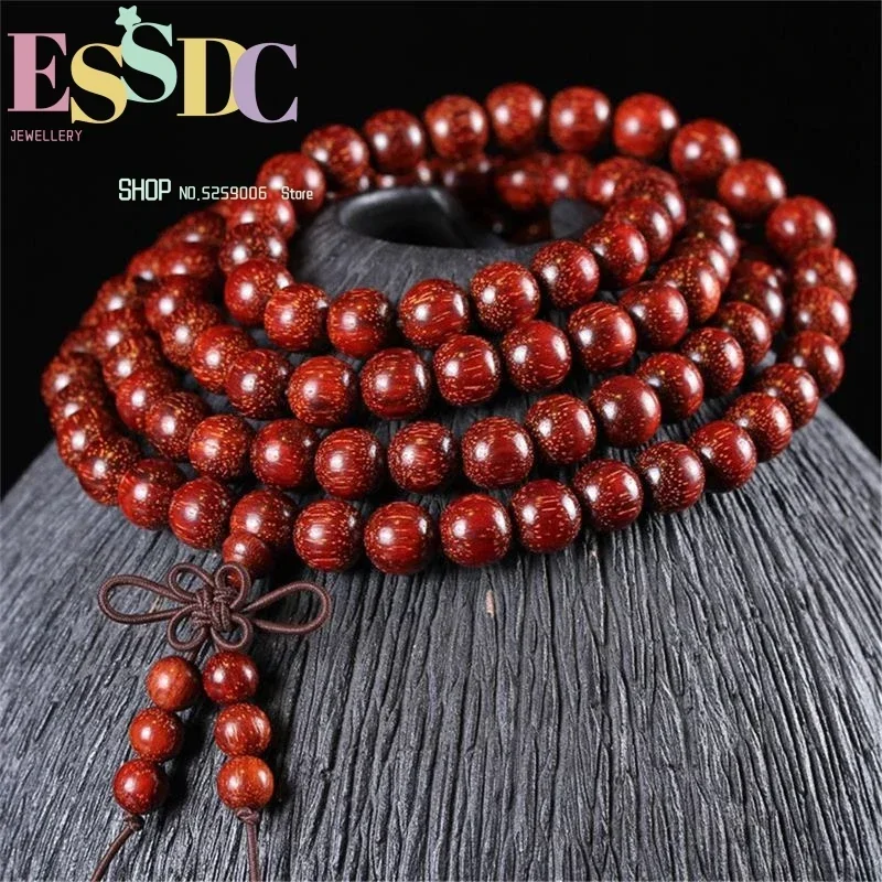 Wholesale 5 Pcs Natural Indian Lobular Rosewood Round  Hand-strings Hand-abrasive High Degree 108 Mala Wood Beads Bracelet