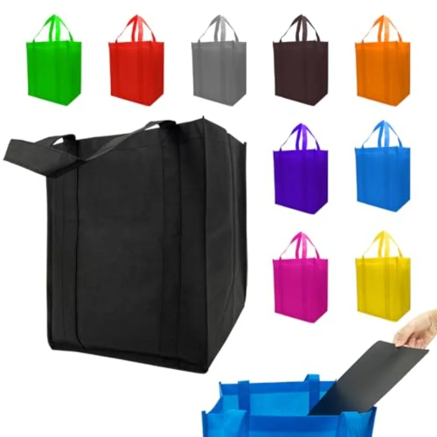 

10 Pack Reusable Shopping Bags - 14.9x12.6x9.4 Inth Bulk Tote Bag for Grocery with 5 Pack Thick Plastic Bottom can Hold 50 Lbs