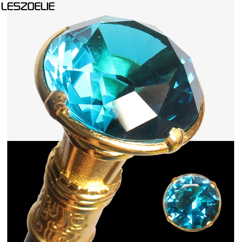 Bâton de Marche de Luxe en Clip Bleu Lac, Canne Décorative, Poignée en Diamant, Élégante, à la Mode, pour Homme et Femme