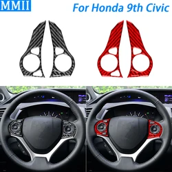 For Honda 9th Civic Coupe Sedan 2013-2015 Carbon Fiber Steering Wheel Button Panel Trim Cover Car Interior Accessories Sticker