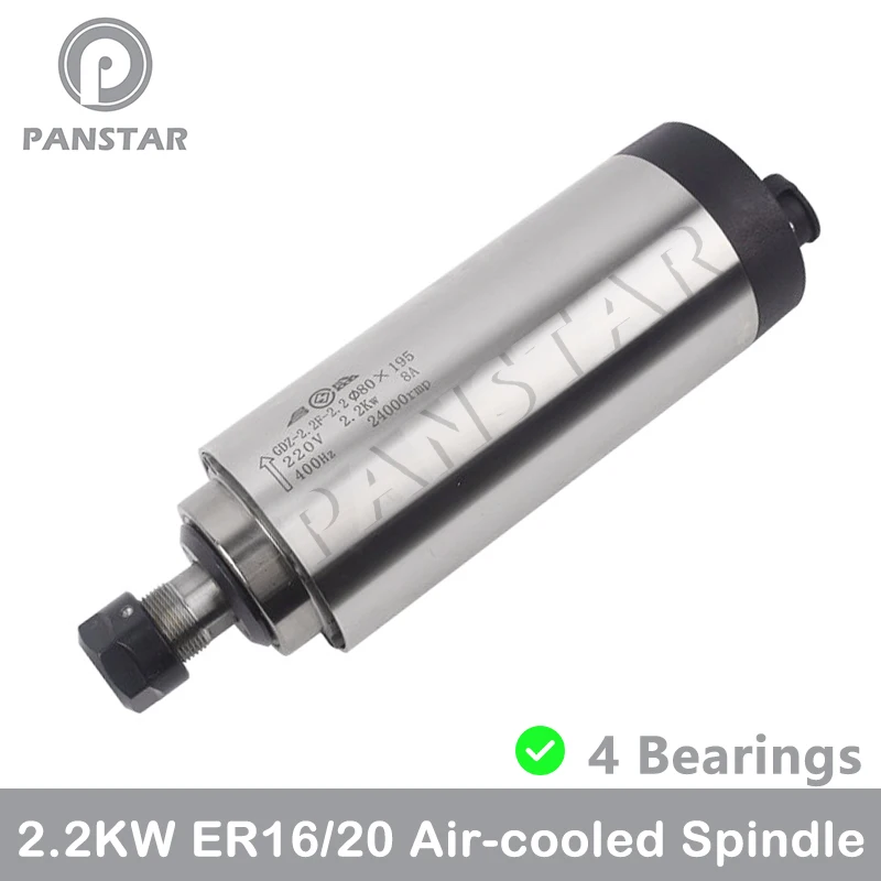 PANSATR High Quality 2.2KW Air Cooled Spindle ER20 ER16 Milling Spindle 220V 4 Bearings GDZ80F-2.2 Cutting Engraving CNC Parts