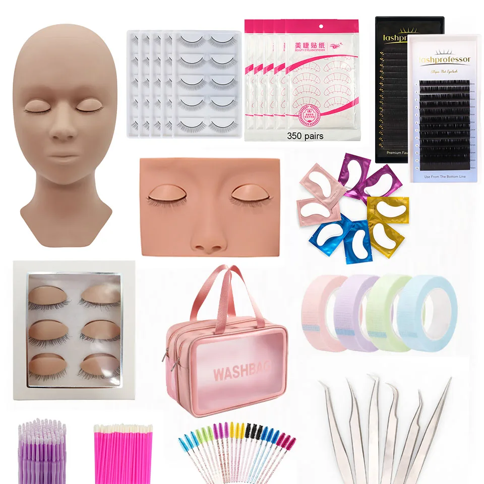 Kit d'entraînement à l'extension des cils, tête de mannequin, coussinets pour les yeux, pince à épiler, outil de greffe de cils, accessoires de maquillage