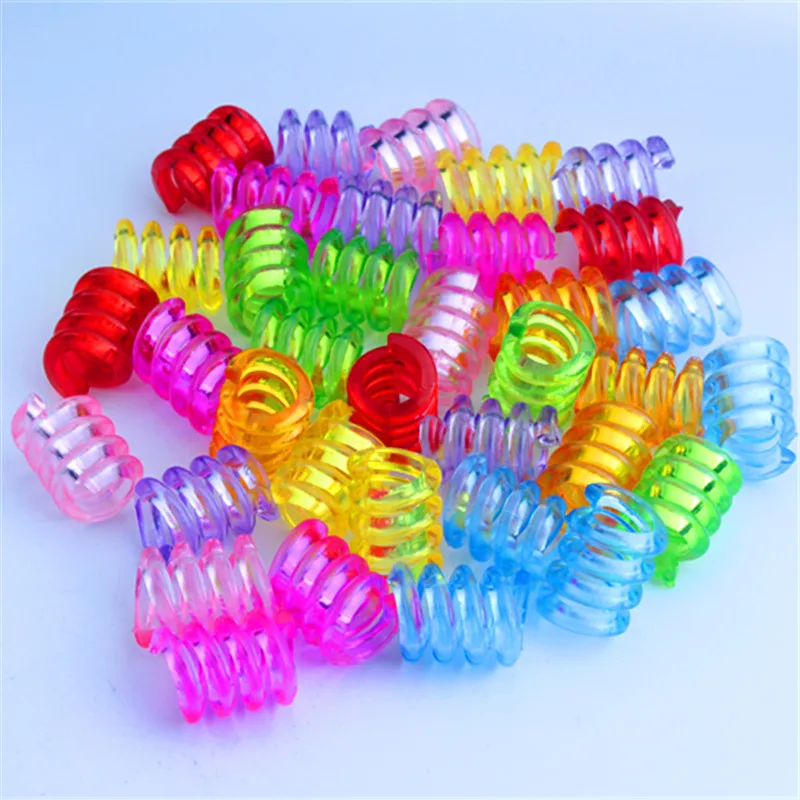 50Pcs 12x18mm Clear Multicolor Acrylic Big Hole Spring Hair Dreadlock Beads Hair Braid Rings Cuff Clips Tube Hair Styling Access