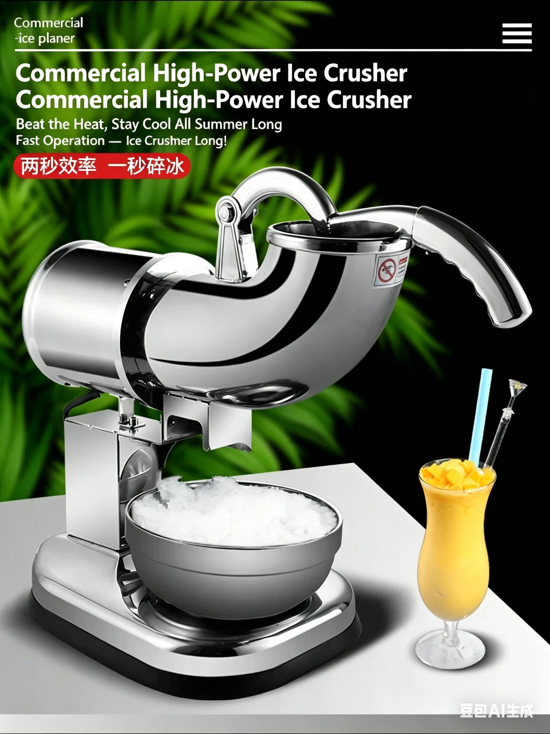 Commercial High-Power Electric Ice Crusher, Stainless Steel Dual Blade Ice Breaker, Heavy Duty Tall Body Ice Shaver for Business view 3