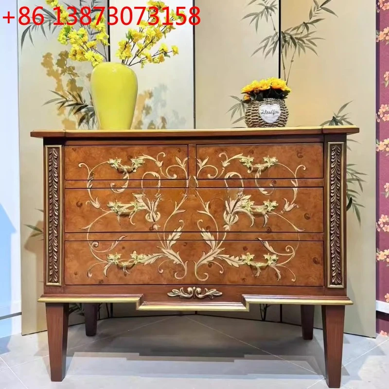 Medieval style hand-painted solid wood four-chest cabinet, living room decoration, bedside storage cabinet