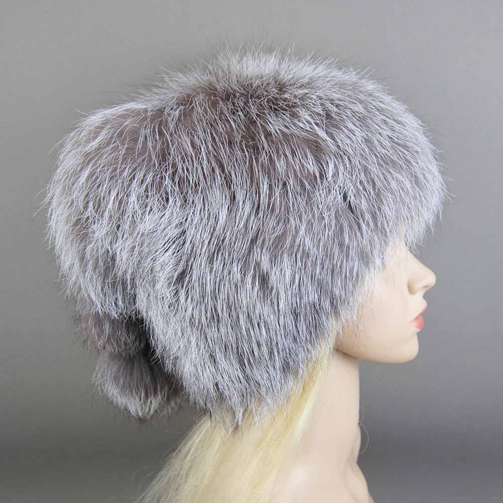 Fashion New Women Natural Real Fox Fur Hat Winter Real Fox Fur Beanies Caps Handmade Warm Soft Knitted Real Fox Fur Skullies Cap