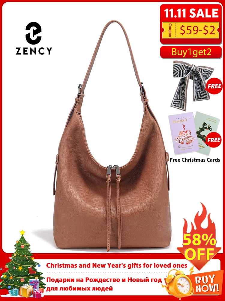 

Zency Premium Genuine Leather Women's Handbag Hobo Bag Large Capacity Fashion Shoulder Bolsa for Ladies Winter Large Shopper Bag