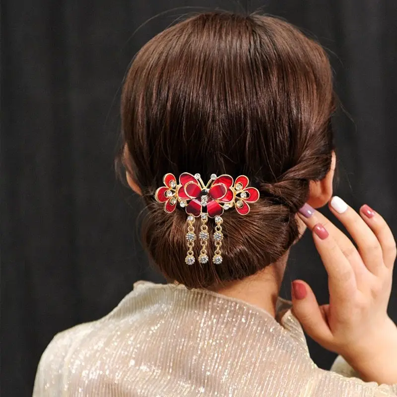 

Women Girls Tassels Rhinestone Alloy Butterfly Hair Clips Female Summer Autumn Casual Festivals Hair Claw 2026 New Headwear