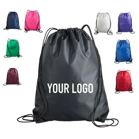Wholesale 500pcs/lot Custom Promotion Bags 210D DIY Nylon Drawstring BackpackS with Logo Printing Waterproof Bag