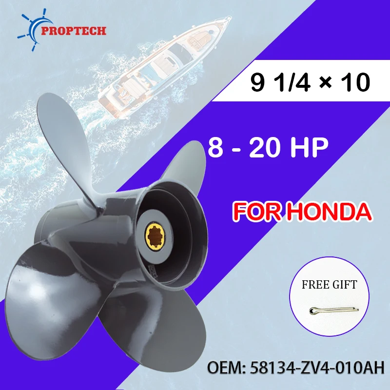 Outboard Propeller Fit Honda 8hp 9.9hp 15hp 20hp 9 1/4*10 Aluminum Alloy Screw Boat Motor 4 Blade 8 Spline Marine Engine Part