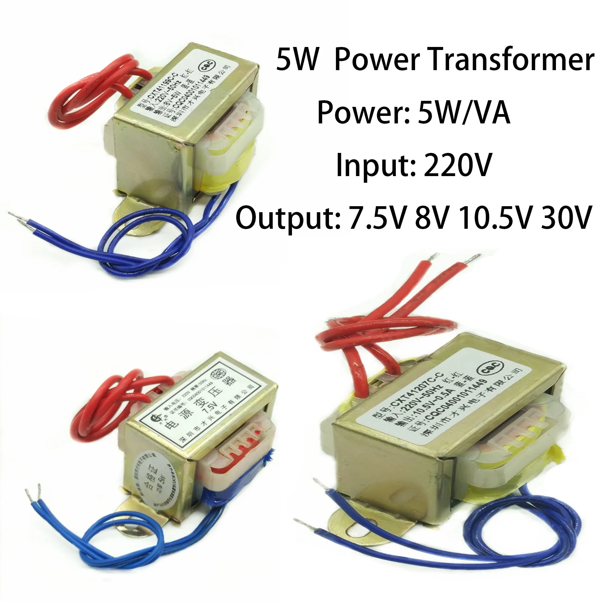 

5W Power Transformer Input AC 220V EI41 Copper Core 50~60Hz Output AC 7.5V 8V 10.5V 30V Single/Dual Line Copper