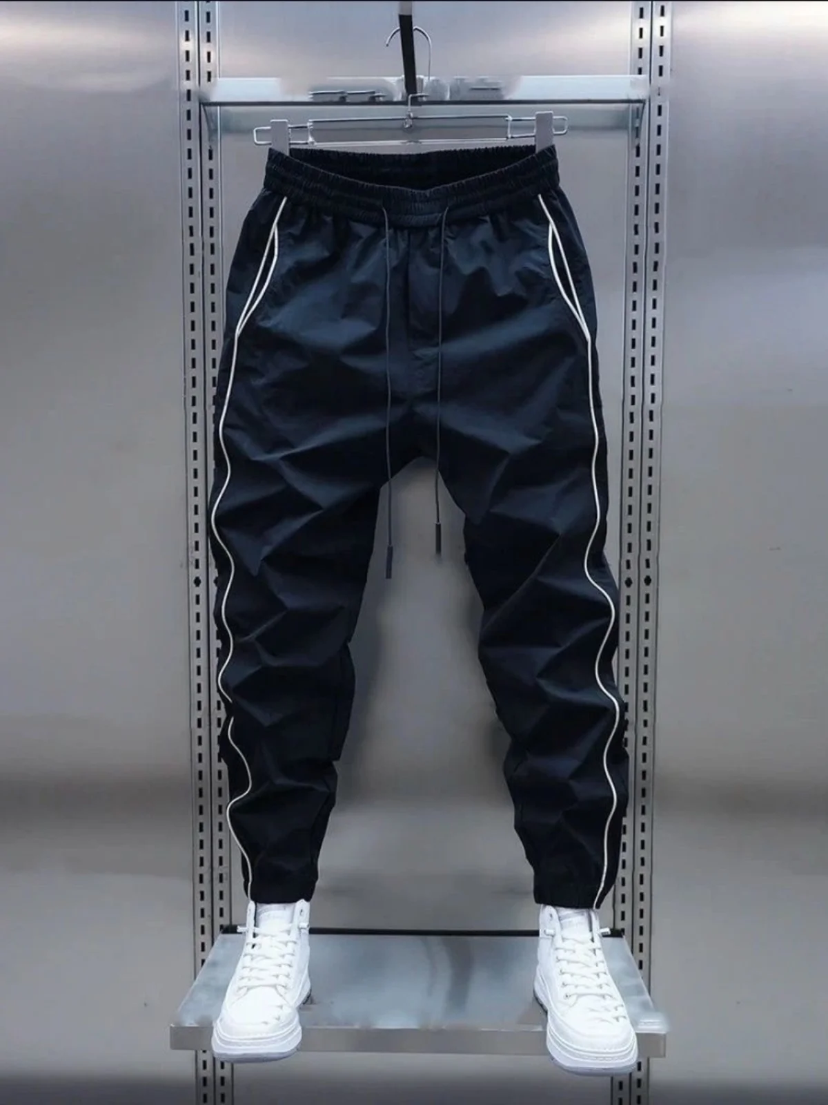 

Summer Thin Ice Silk Dstring Casual Pants Men's Qui Dry Haome Patchwork Breathable Lightweight Long Trousers