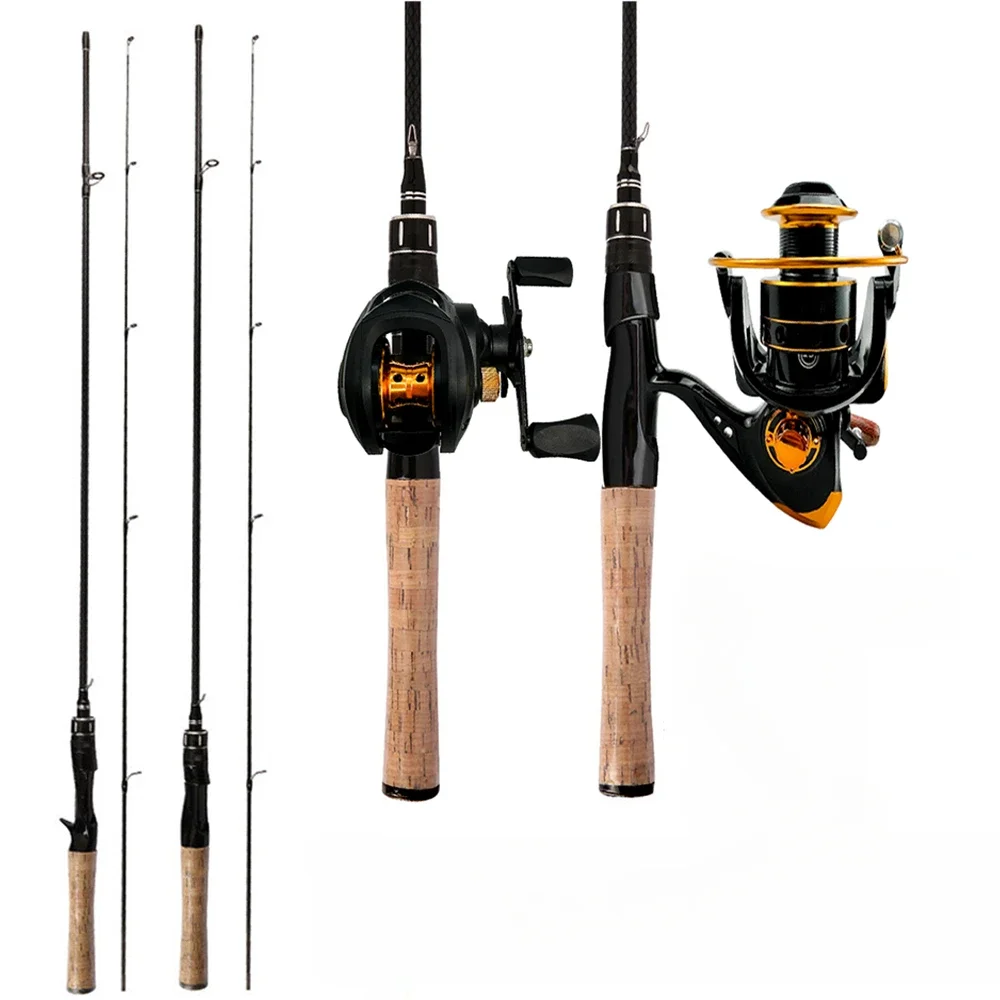 Portable 2 Sections Fishing Rod 1.68/1.8m Carbon Fiber Spinning Casting Rod 7.2:1 /5.2:1Gear Ratio  Reel Max Drag 8kg for Bass