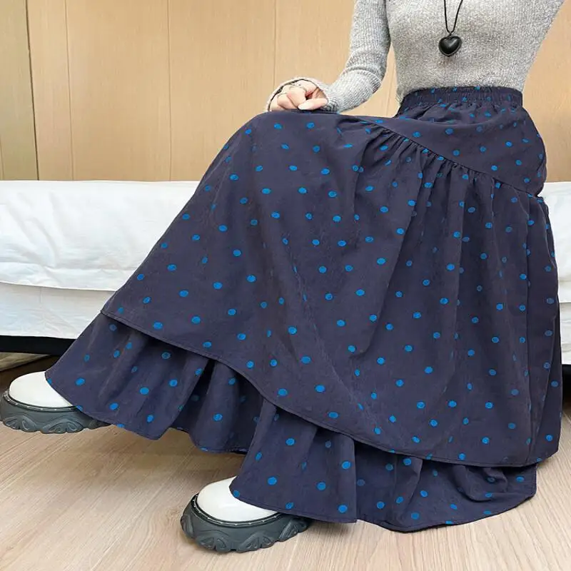 Semi Rok Vrouwen Herfst Winter Nieuwe Taart Rok Hoge Taille Dubbellaags Slanke Retro Bloemen Pluche Voel Grote Zoom Midi Rok Schattig