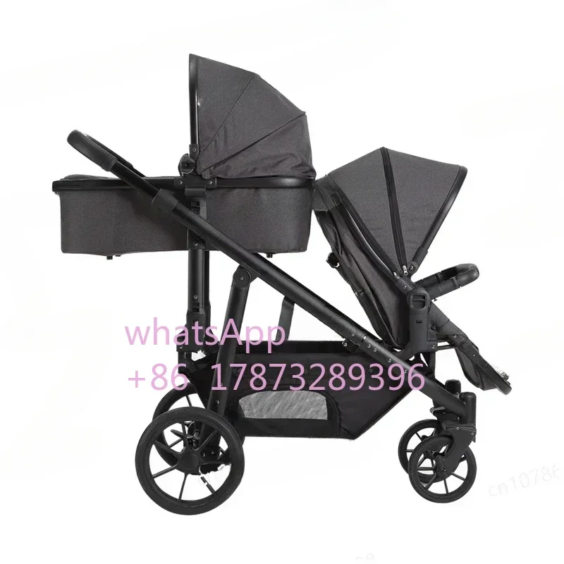 European Twin Baby Stroller Wholesale Foldable 3-in-1 Pram Car Seat Infant Cart Double Seat Pushchair EVA Alloy Newborn Toddler