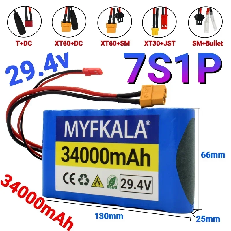 

Новый 29,4 в 34Ah 7S1P литий-ионный аккумулятор для небольших электрических одноколесных скутеров, игрушек, велосипедов, Встроенный BMS-настраиваемый