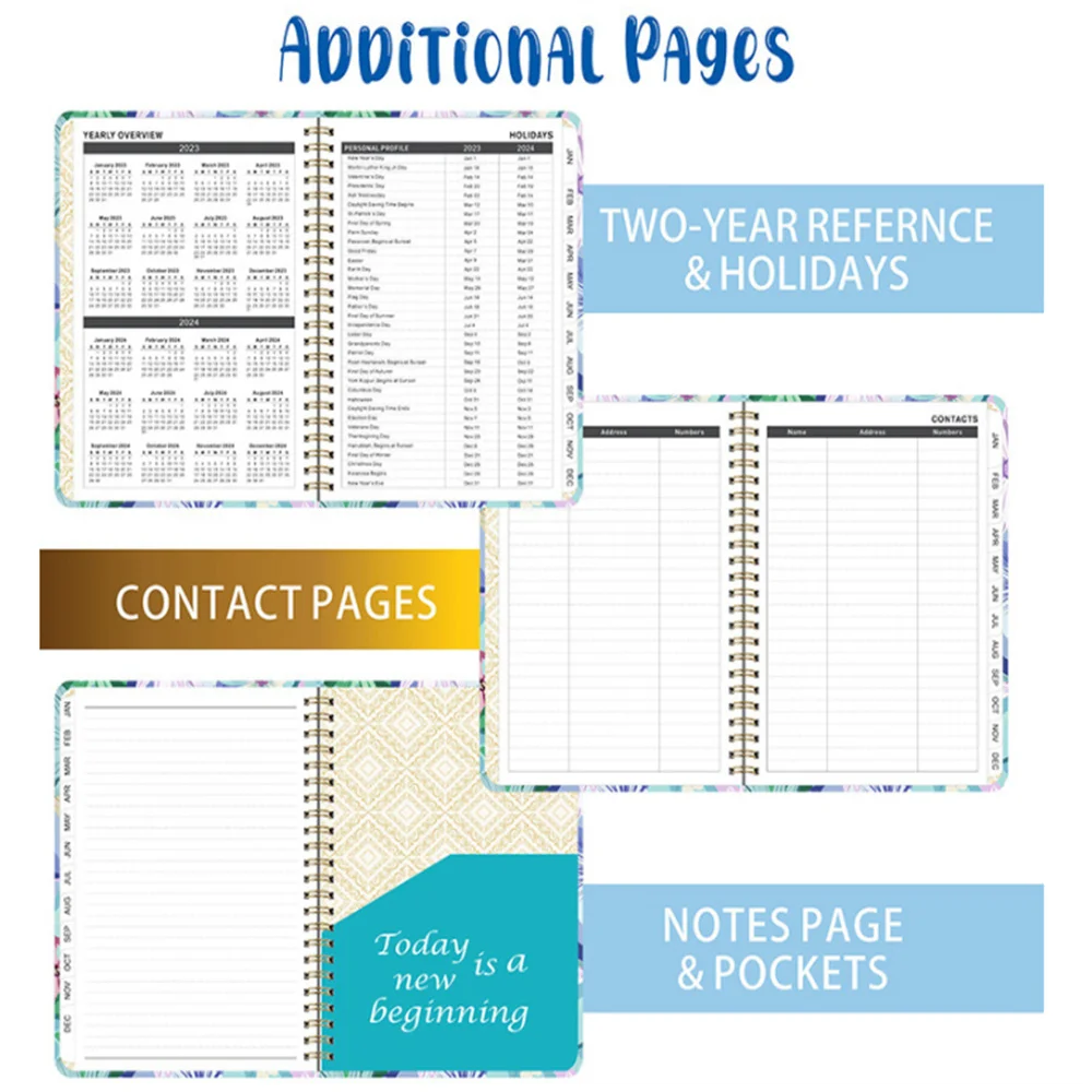 2023 Agenda Book Schedule A5 Coil Notepads Creative Flower Pattern Planner Reminder Timetable Desk Dates Diary Planner Notebook