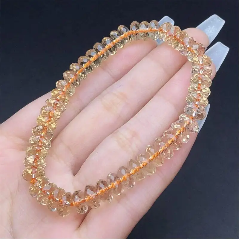 Natural Citrine Facet Bead Bracelet Colorful Gemstone Strings Fashion Beautifully Jewelry For Men And Women Gift 1PCS