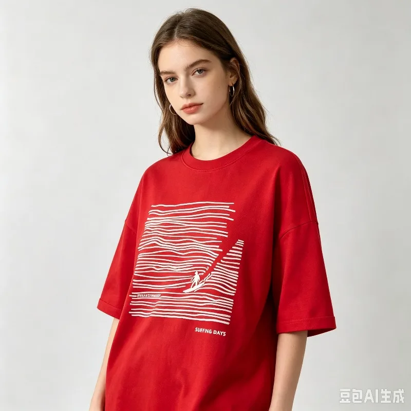 SURFING DAYS Wave Print T-Shirt 100% Cotton Blue Ocean Surf Graphic Tee Y2K Aesthetic Casual Summer Beach Tops for Women