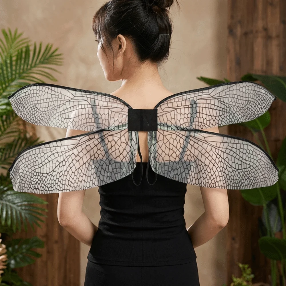 Chic Polyester Dragonfly Wings Iridescent Shimmer Fairy Elf Wings Transparent Mesh Large Costume Wings Festive Occasion