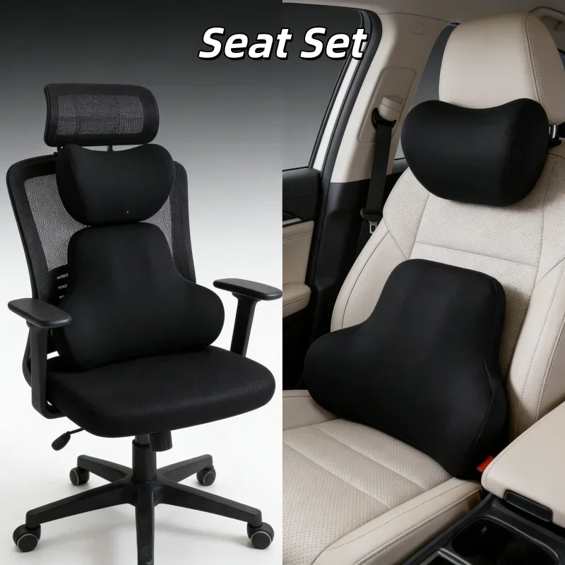 Ergonomic Car Headrest and Lumbar Support Set Memory Foam Neck Cushion Plush Cover Universal Vehicle Comfort Car Accessories