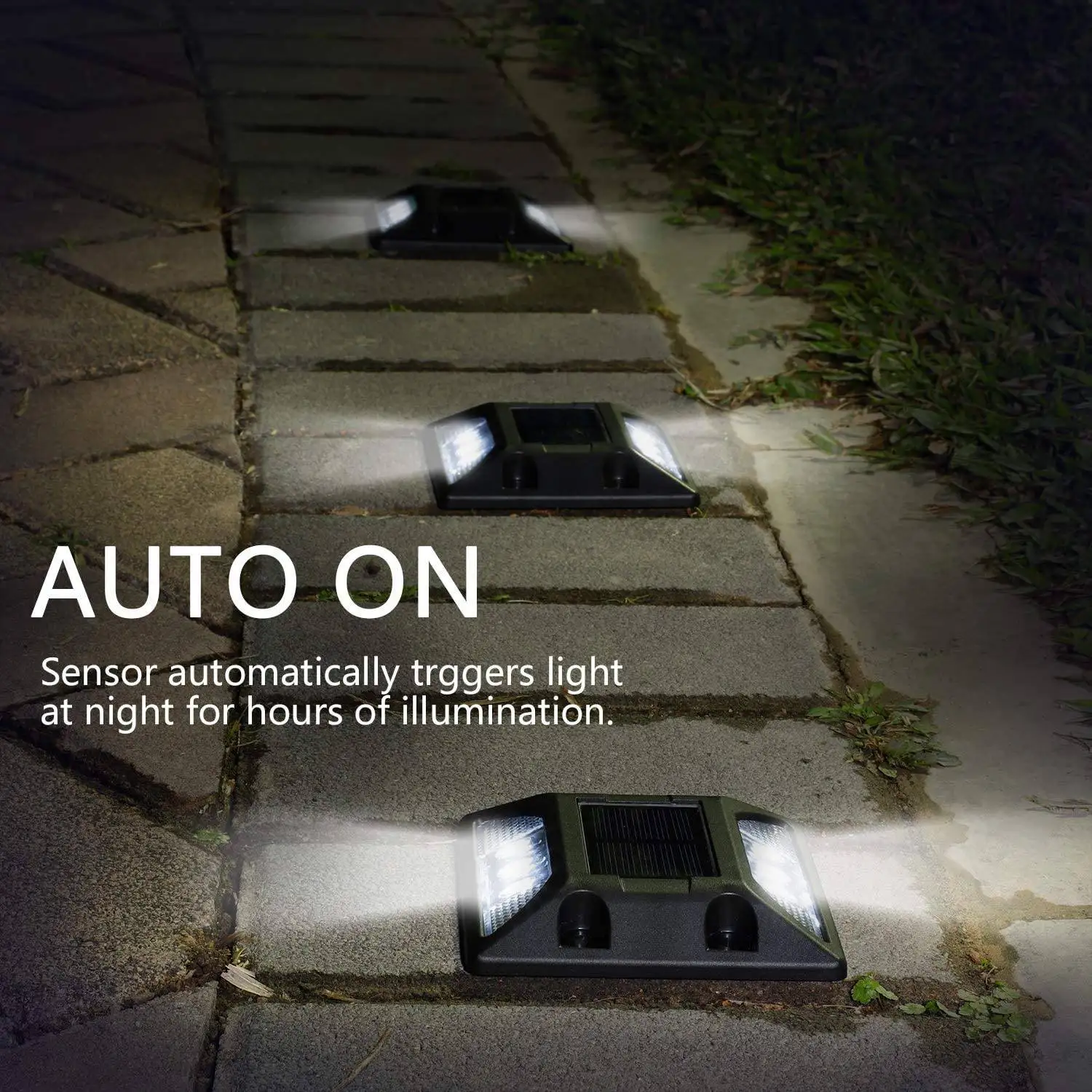 ABKS-Solar Deck Lights Driveway Outdoor LED Lamp,Waterproof Road Markers White Light For Step Stair Garden Ground Yard,4 Pcs