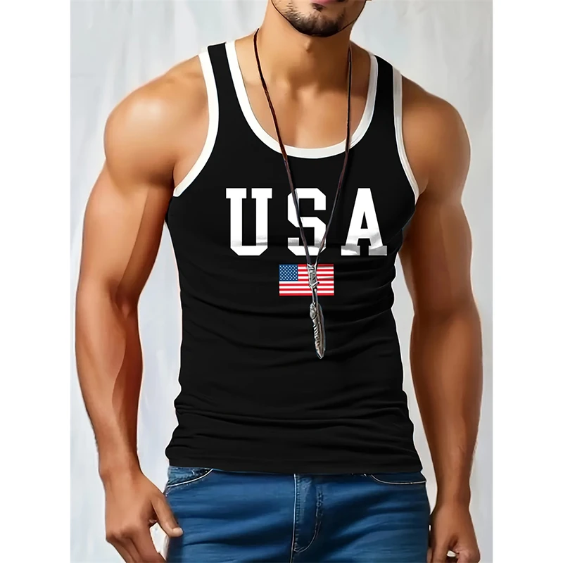 Men's Quick Dry Athletic Tank Top 3D Print USA Flag Design Sleeveless Shirt Running Gym Casual Wear Polyester Breathable Vest