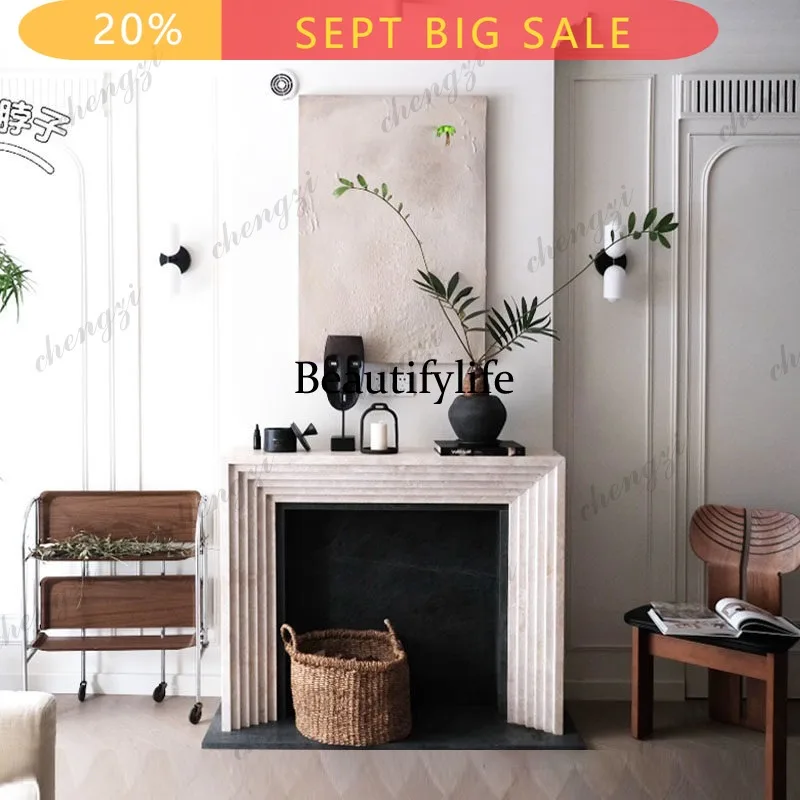 B178 French Vintage Marble Fireplace Living Room Natural Travertine Fireplace Modern Simple Fireplace