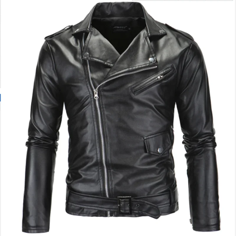 

Spring Autumn New Luxuriant Motorcycle Men Jacket Slim Fashion Lapel Zipper European and American Pure Color Men's Leather Coat