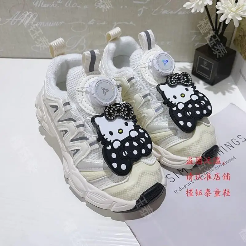 

Hello Kitty Sanrio, осенне-зимние кроссовки для детей, обувь с галстуком-бабочкой и бриллиантами, кроссовки для девочек, повседневная спортивная обувь
