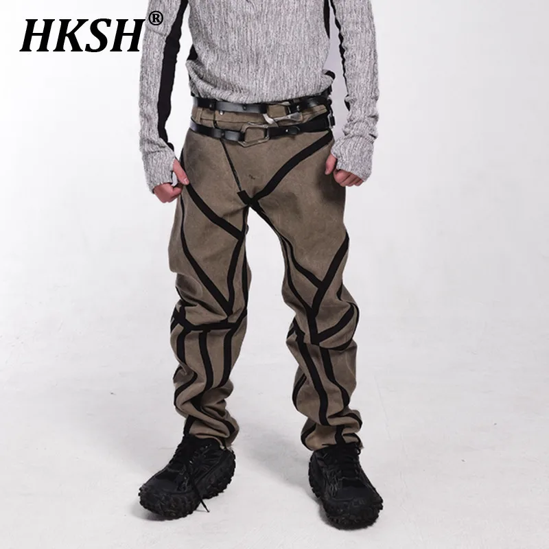 HKSH Waste Soil Stylish Contrast Color Pressure Adhesive Technology Deconstructes Cargo Pants Avant Garde Chic Men's Punk HK3353