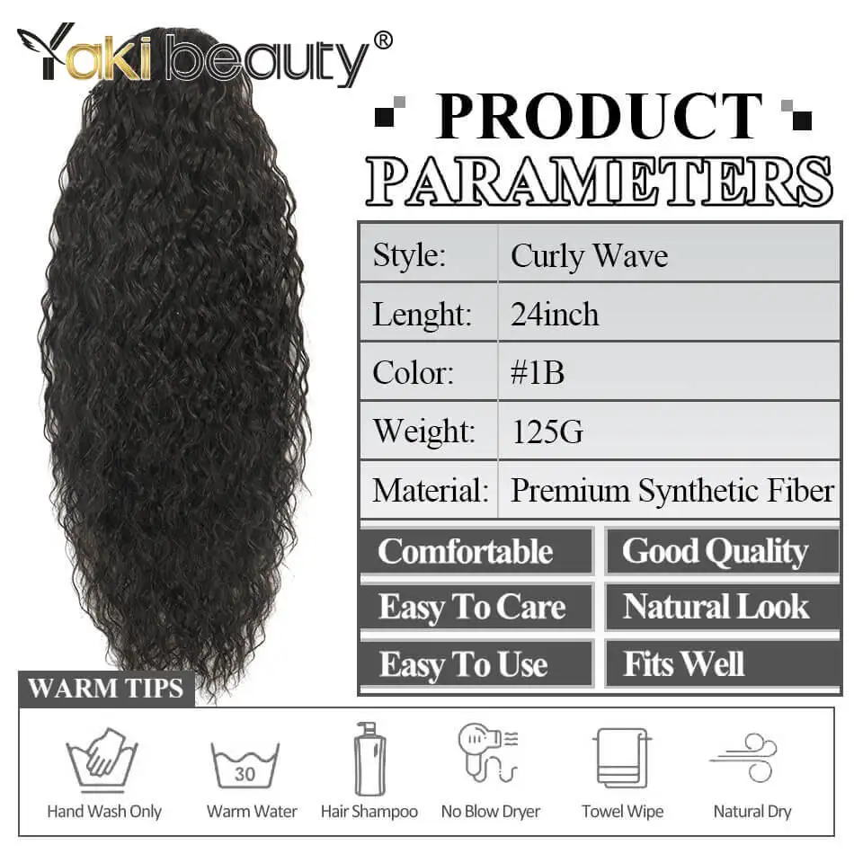 24inch Synthetic Natural Wavy Drawstring Ponytail Hair Curly Wave Clip-In Extensions Organic Jerry Curly Pony Tail for Women