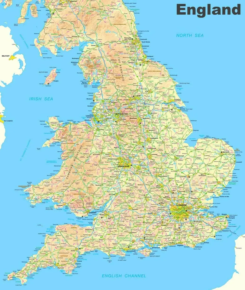 

Map Of England Print Art Canvas Poster For Living Room Decoration Home Wall Picture