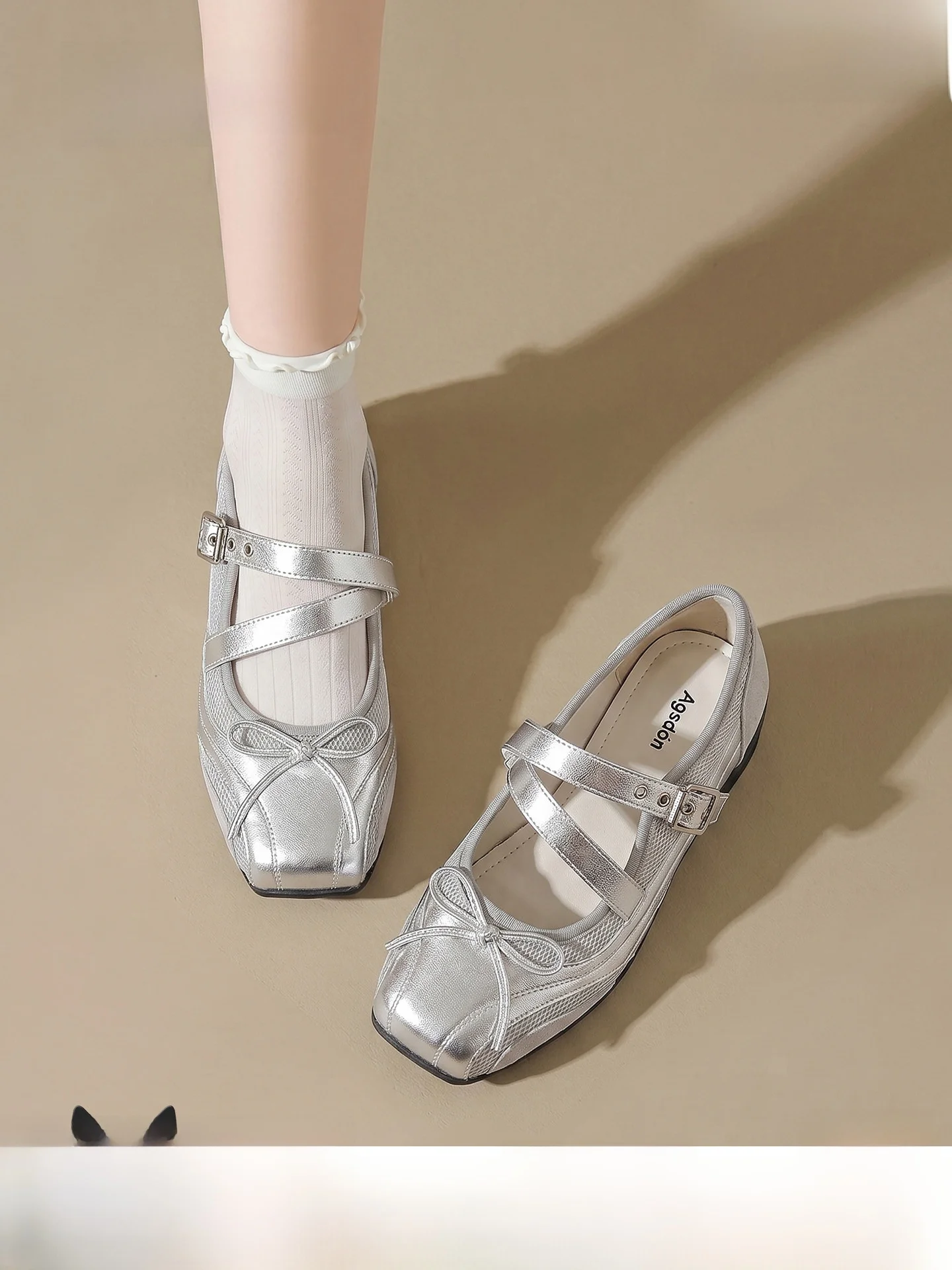 

Silver Ballet Flat Shoes Women's New 2026 Summer Mary Janes Comfortable Non-Slip Sport De Xin Shoes Fashionable round Toe mid...