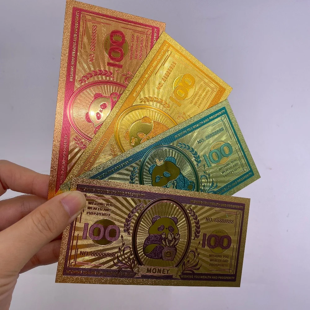 

Четырехцветные памятные банкноты с пандой из золотой фольги, коллекция золотых карточек, богатство, процветание, семейный рождественский подарок, коллекционная