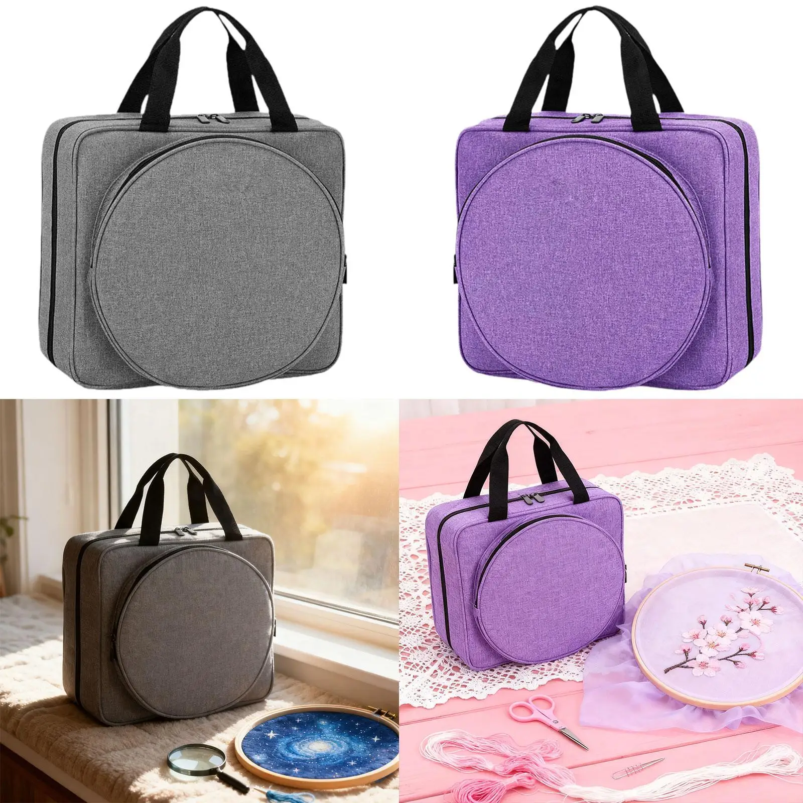 Embroidery Project Bag Craft Carry Case with Zipper No Accessories with Pockets Cross Stitch Storage Bag for Knitting