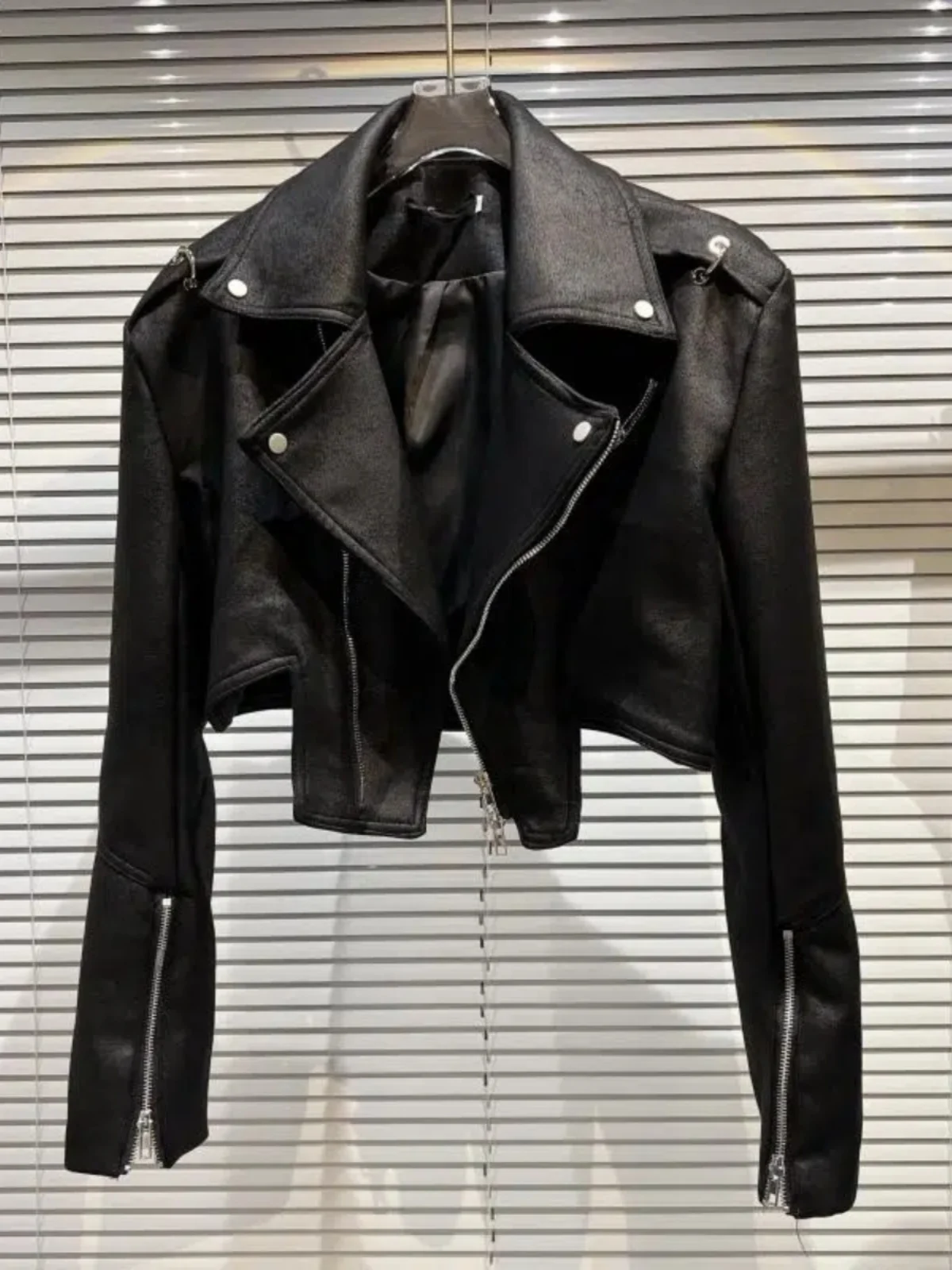 Giacca in Pelle PU Street Sle con Design a Colletto Grande, Nuova Moda Primavera 2026, Cappotto Sportivo da Donna con Zip, Manica Lunga