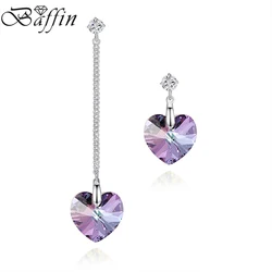 Crystals From Austria Long Chain Drop Earrings Asymmetrical Piercing For Women Wedding Party Silver Color CZ Rhinestone Jewelry