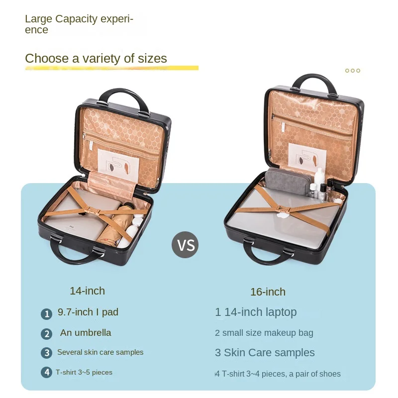 Petite valise de rangement portable 14 pouces, sac cosmétique, boîte d'embarquement, grande capacité, mot de passe, 16 pouces, nouveau