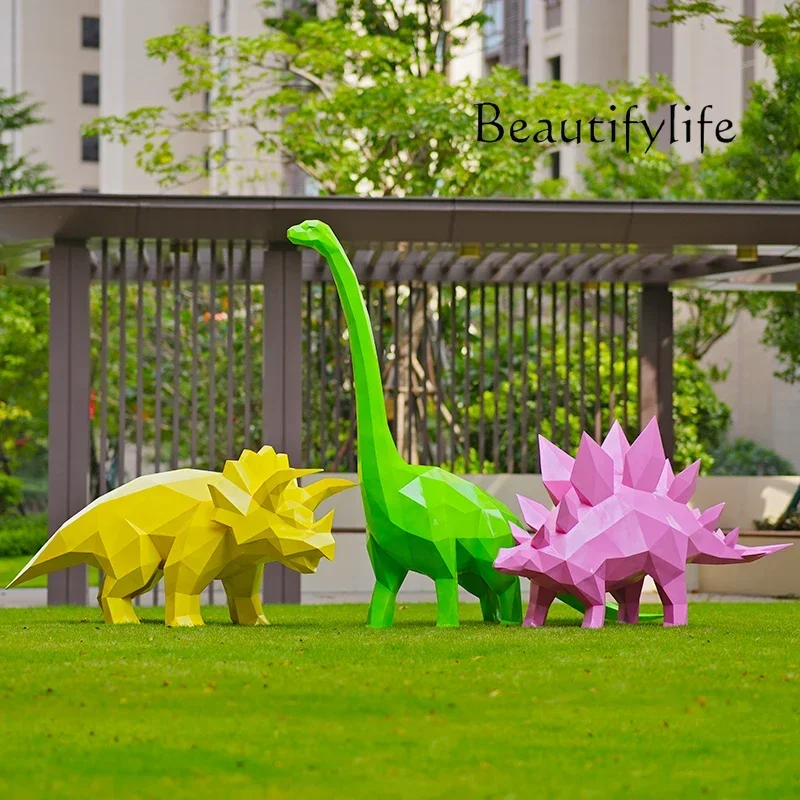 Geometric Dinosaur Sculpture Fiberglass Tyrannosaurus Rex Garden Landscape Shopping Mall Abstract Outdoor Block Decoration