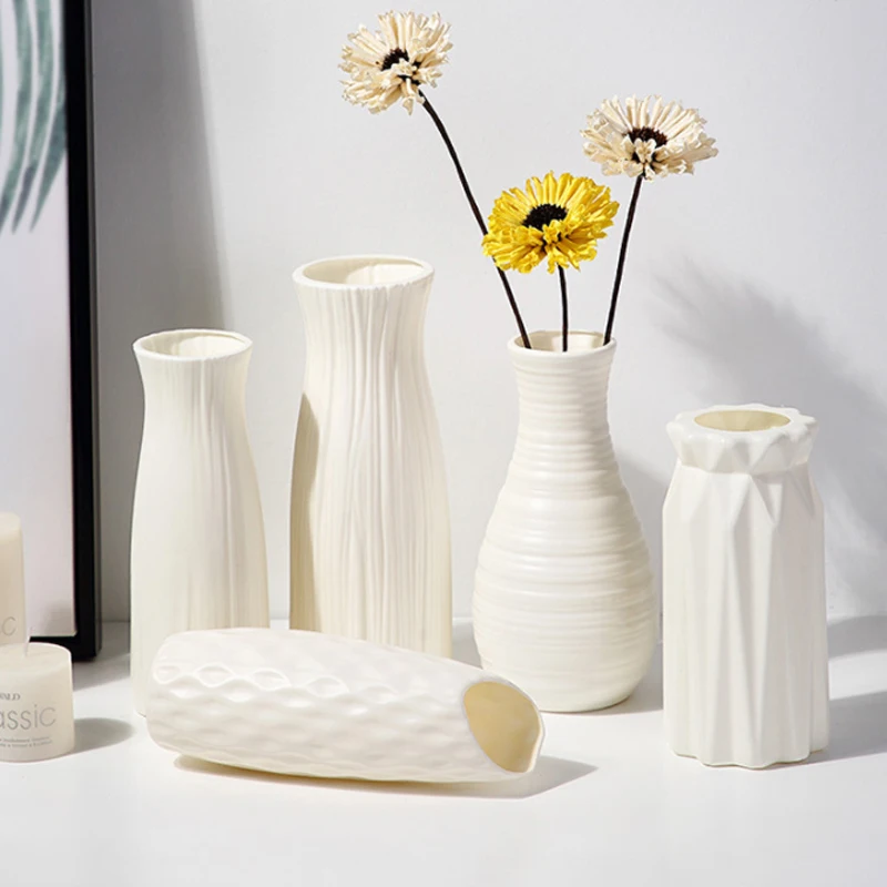 Scandinavian Plastic Vase Living Room Bedroom Decorative Vase Simple Home Fresh Flower Arrangement Vase 1pc