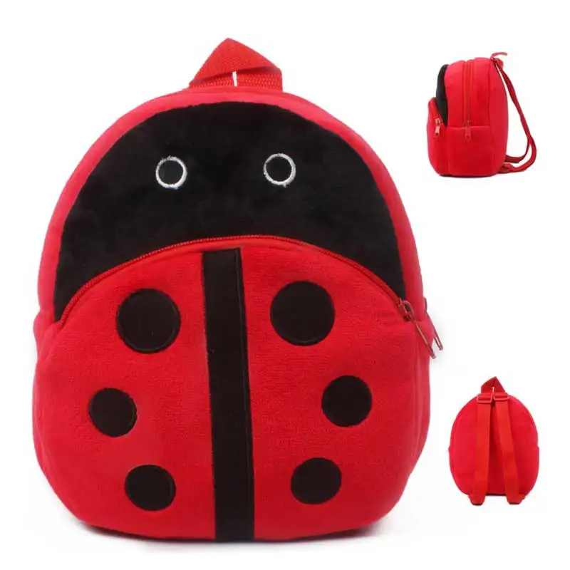 Cute Plush Kids Backpack Strawberry Ladybug Rabbit Animal Style Fluffy Schoolbag Daypack Gift