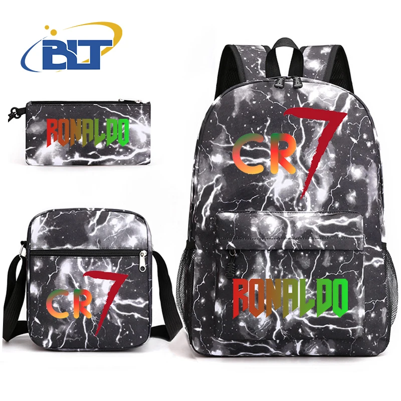 CR7 printed student school bag set youth backpack pencil case shoulder bag 3-piece set kids back-to-school gift